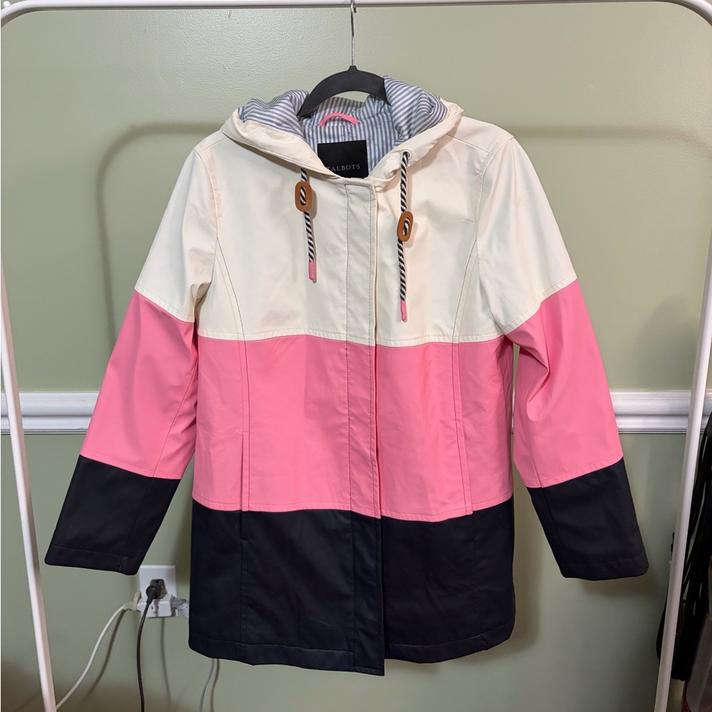 Talbots Women's Hooded Colorblock Jacket - Cream, Pink, Black